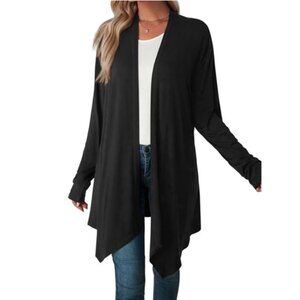 Fluxus Black Flowy Draped High-Low Open Front Long Sleeve Sweater Cardigan Sz S